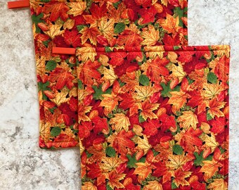 Maple Leaf Potholders Set of 2, Fall Kitchen Decor