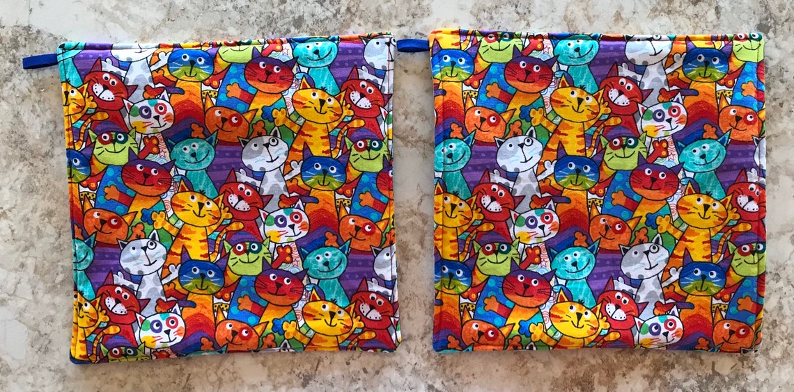 Potholders Set of 2 Potholders Fabric Potholders Cat Lover Etsy Canada