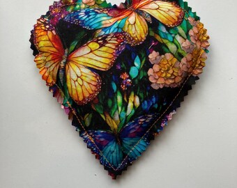 Organic Lavender Heart Sachet, Handmade Cotton Butterfly Fabric, Relaxing Aroma