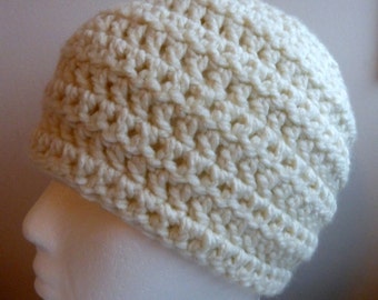 White Beanie White Beanie Hat White Crocheted Beanie Hat Warm Winter Hat