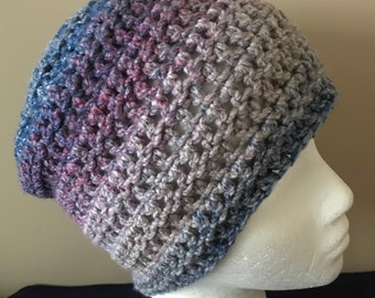 Blue Beanie Blue Crocheted Beanie Blue Beanie Hat Pink Beanie Warm Winter Hat