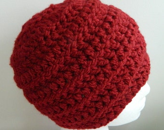 Red Beanie Red Crocheted Beanie Red Chunky Yarn Beanie Red Beanie Hat Red Winter Hat Warm Winter Hat