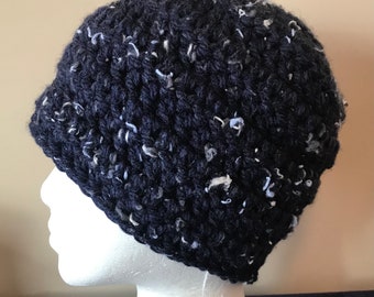 Navy Blue Beanie Navy Blue Winter Hat Navy Blue Chunky Yarn Hat Navy Blue Beanie Hat Warm Winter Hat