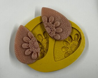 TEXTURED Embroidery-Style Flower Earring Set Flexible Mold