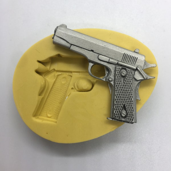 HANDGUN (1911) Miniature-Size Flexible Mold of a Full Size .45 ACP - (NOTE: This is a miniature mold)