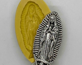 VIRGIN GUADALUPE Charm - Choose from Silicone Putty Mold (for clay), Clear Silicone Mold for UV Resin, or Baked Polymer Clay Charm- 5 Colors