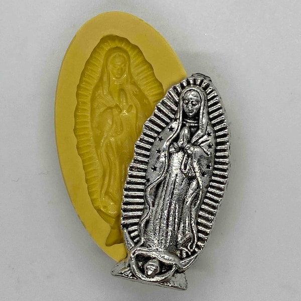 VIRGIN GUADALUPE Charm - Choose from Silicone Putty Mold (for clay), Clear Silicone Mold for UV Resin, or Baked Polymer Clay Charm- 5 Colors
