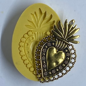 SACRED FLAMING HEART Charm Flexible Mold - Available in Silicone Rubber or Clear Silicone!!