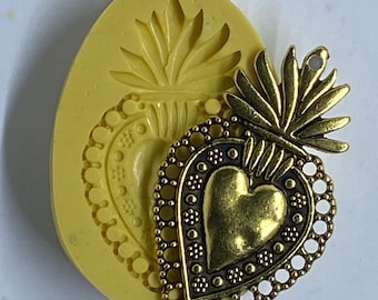 SACRED FLAMING HEART Charm Flexible Mold - Available in Silicone Rubber or Clear Silicone!!