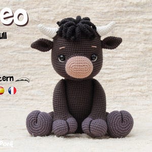 Patrón crochet Toro, Amigurumi Toro pdf tutorial - Oreo el toro