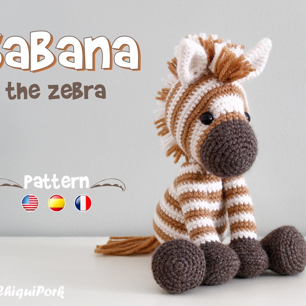 Patron zèbre au crochet Tuto motif zèbre Amigurumi pdf - Sabana le zèbre