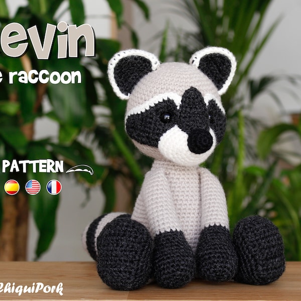 Patrón crochet Mapache Amigurumi Mapache pdf tutorial - Kevin el Mapache