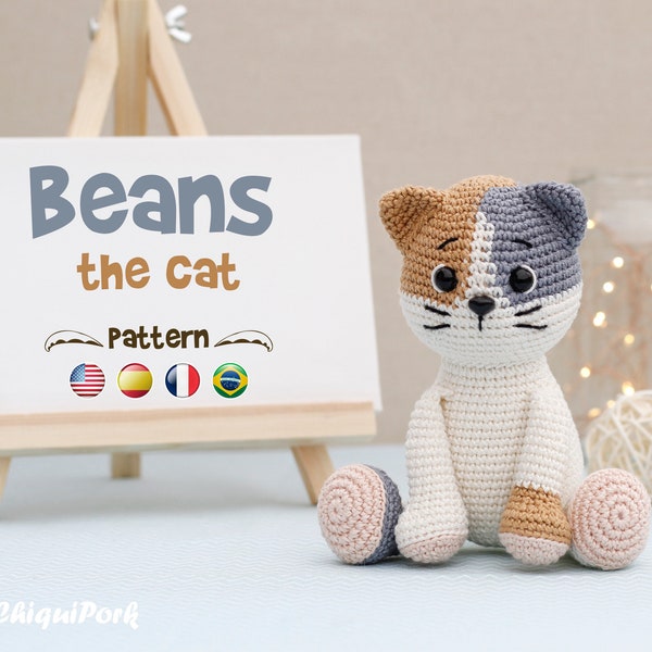 Crochet Cat Pattern Amigurumi cat pattern pdf tutorial - Beans the cat