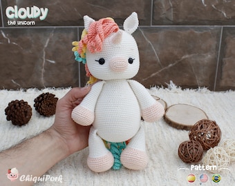 Gehäkeltes Einhorn-Muster, Einhorn-Amigurumi-Muster-PDF-Tutorial – Cloudy the Unicorn