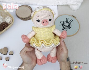 Cute Pig Crochet Pattern, Piggy Amigurumi pattern pdf tutorial - Bella the piggy