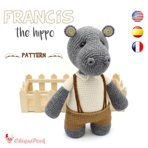 Gehaakt nijlpaardpatroon, pdf-tutorial amigurumi-nijlpaardpatroon - FRANCIS the hippo