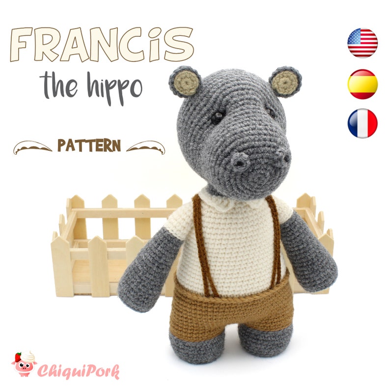 Hippo crochet PATTERN, Amigurumi hippo pattern pdf tutorial FRANCIS the hippo image 1