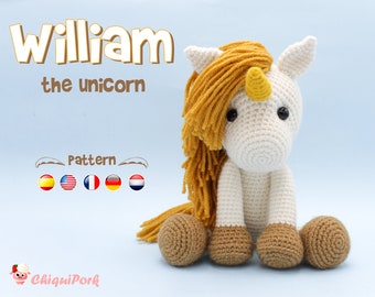 Unicorn crochet PATTERN, Amigurumi unicorn pattern pdf tutorial - WILLIAM the Unicorn