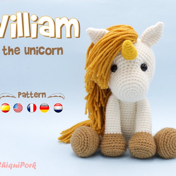 Unicorn crochet PATTERN, Amigurumi unicorn pattern pdf tutorial - WILLIAM the Unicorn