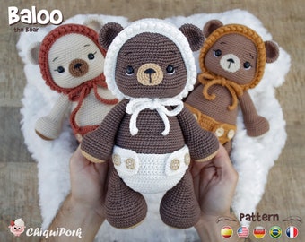 Teddy Bear Crochet Pattern, Bear Amigurumi pattern pdf tutorial - Baloo the Bear
