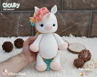 Crochet Unicorn Pattern, Unicorn Amigurumi pattern pdf tutorial - Cloudy the Unicorn