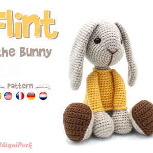 Crochet Bunny PATTERN - Amigurumi Bunny pdf tutorial - Crochet Rabbit Pattern - FLINT the bunny