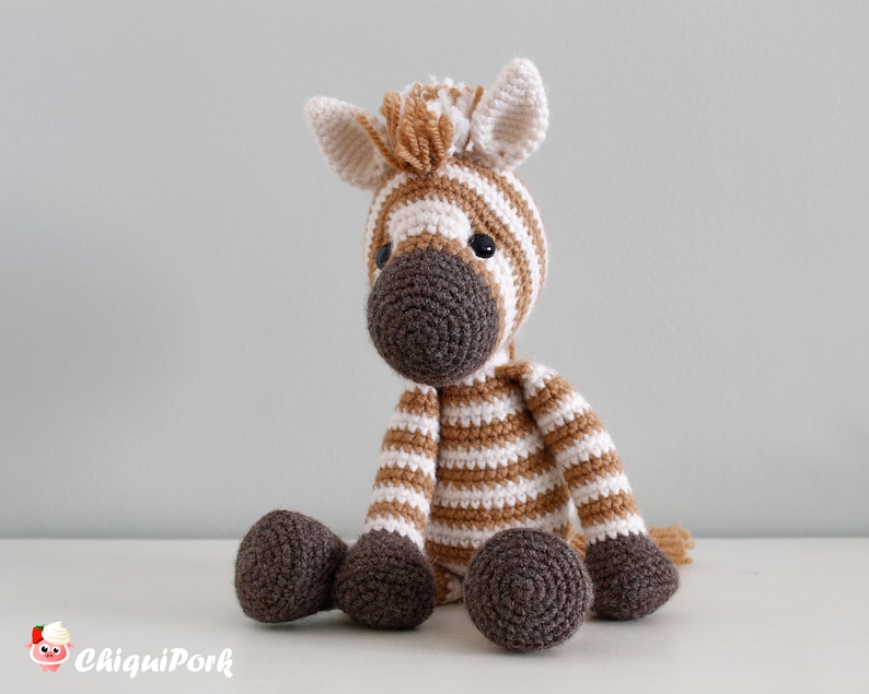Crochet zebra. Cute amigurumi zebra, White and Brown. Crochet pattern to make your own zebra toy.