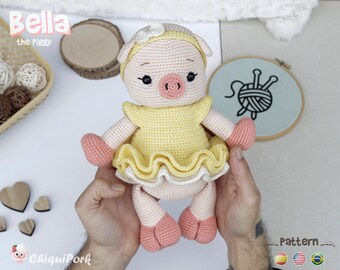 Cute Pig Crochet Pattern, Piggy Amigurumi pattern pdf tutorial - Bella the piggy