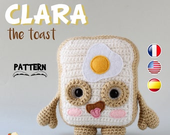 Crochet Toast PATTERN, Amigurumi toast pattern pdf tutorial - CLARA the Toast