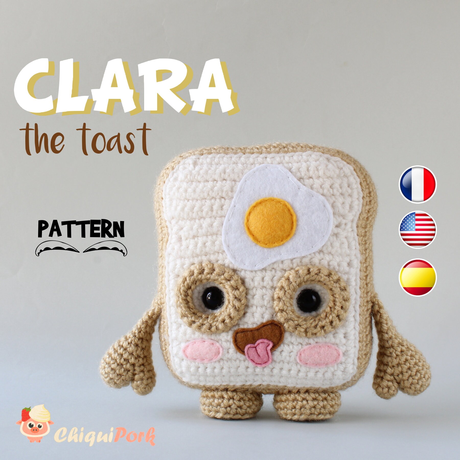 Crochet Toast PATTERN, Amigurumi toast pattern pdf tutorial - CLARA the Toast