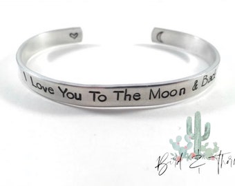 Real Leather Wristband Bracelet 'Love You To The Moon & Back' Ladies Mens Gift 
