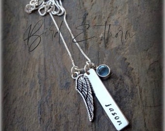 My angel, remembrance, memory necklace, family, loss, hand stamped, personalized