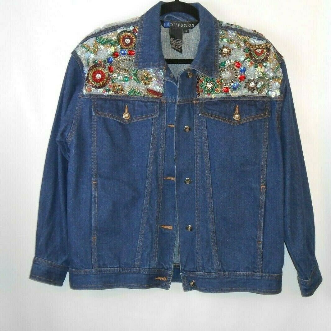 I.B. Diffusion Vtg Denim Sequin Jean Jacket Sz 6 Medium I.B. Diffusion Vtg Denim Sequin Jean Jacket Sz 6 Medium
