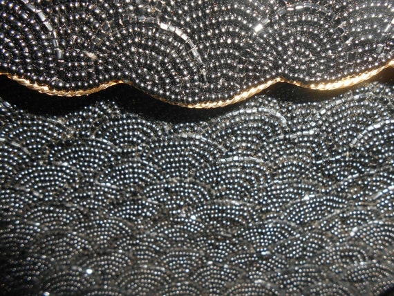 Black Fan Beaded Top Handle Handbag by Kisha's Ea… - image 4