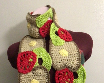 Ready to ship Crochet Scarf | Crochet Breakfast | Toast, Avocados, Tomatoes and Black Coffee