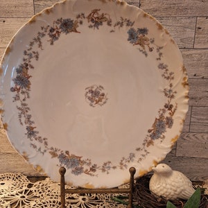 Antique Large Round Limogue France Platter, Cottage core, Shabby chic., Blue Floral pattern