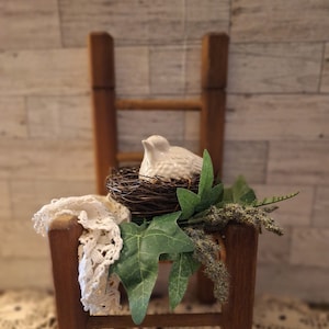 Vintage Ladder Back Doll Chair, Plant stand, Cottage Core. Minature Chair, Country Decor,