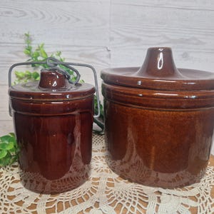 Pair of Vntg. Brown Cheese Crocks, Fall Decor, Cottage Core, Grandma Core, Autumn decor,Sour Dough Bread Starter, Kitchrn storage
