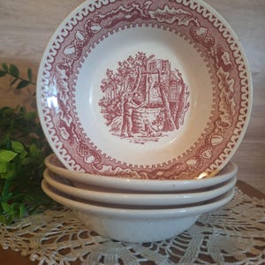 Set of 4 Vntg. Memory Lane Red Transferware Fruit /Berry Bowls, Cottage Core, Summer Decor, Ironstone, Farmhouse, Christmas Decor