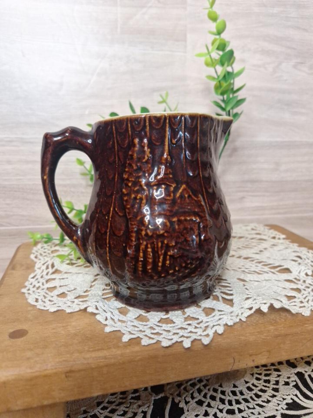 Antique Bennington Rockingham Brown Pottery Pitcher,primitive, Rustic ...