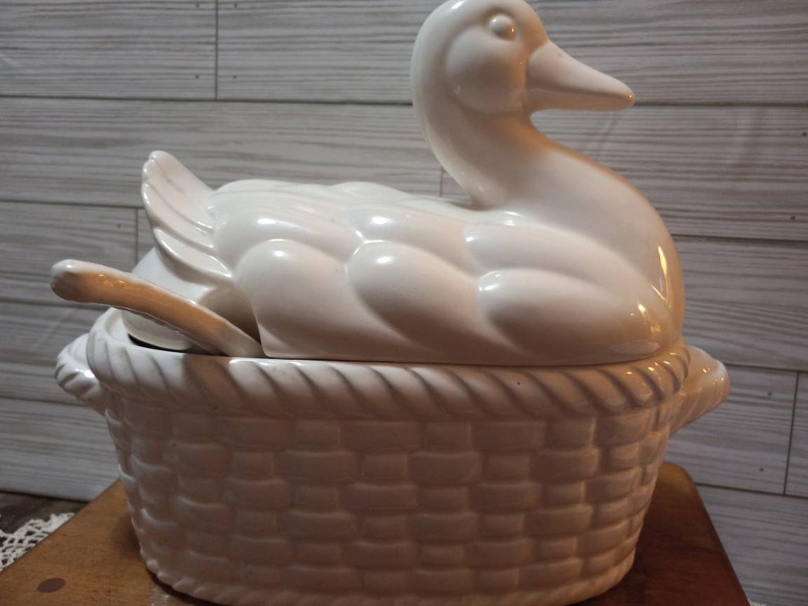 Vintage White Duck Soup Tureen With Laddle Etsy