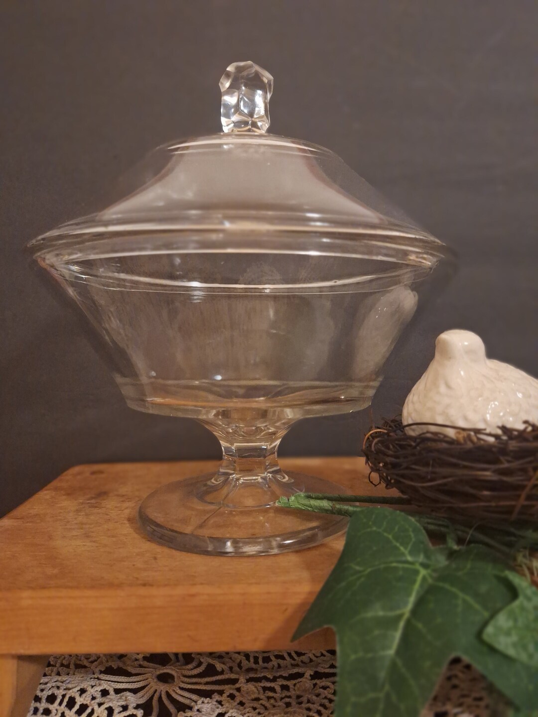 Vntg Footed Glass Bon Bon Jar W/ Lid Apothecary Jar Trifle Etsy