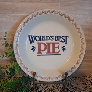 Vintg. Mount Clemons Pottery Worlds Best Pie Plate , Baking, Picnic, Potluck, Pie dish, cottage core, kitchen decor, July Fourth Decor
