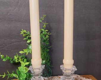 Pair of Vntg Mikasa Crystal Candlestick Holders,  Clear Glass, Cut glass, Tablescape, Cottage core, Holiday Decor, Mantel Decor