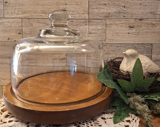 Vntg. Teakwood Cheese Board with Glass Cloche, MCM, Entertaining,  Charcuterie board, cheese Dome