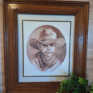 Vntg. Homco Framed Western Cowboy Picture Print By Vel Miller, Nursery Decor, Childs Room Decor, Western Decor