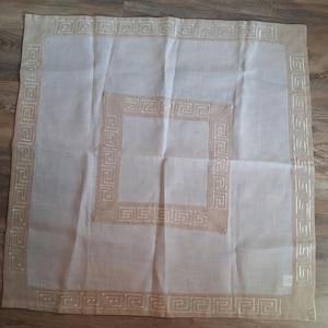 Vntg. Greek Key Pattern Table Square, Grecian Style,Vintage Linens, Table Linens, Cottage core, MCM