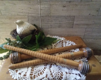 Set of 3 Vintage Wood \Metal Spindles, Bobbins, Industrial Textile Thread Spools, Wooden Spools,Rustic decor, Primitive decor, Farmhouse