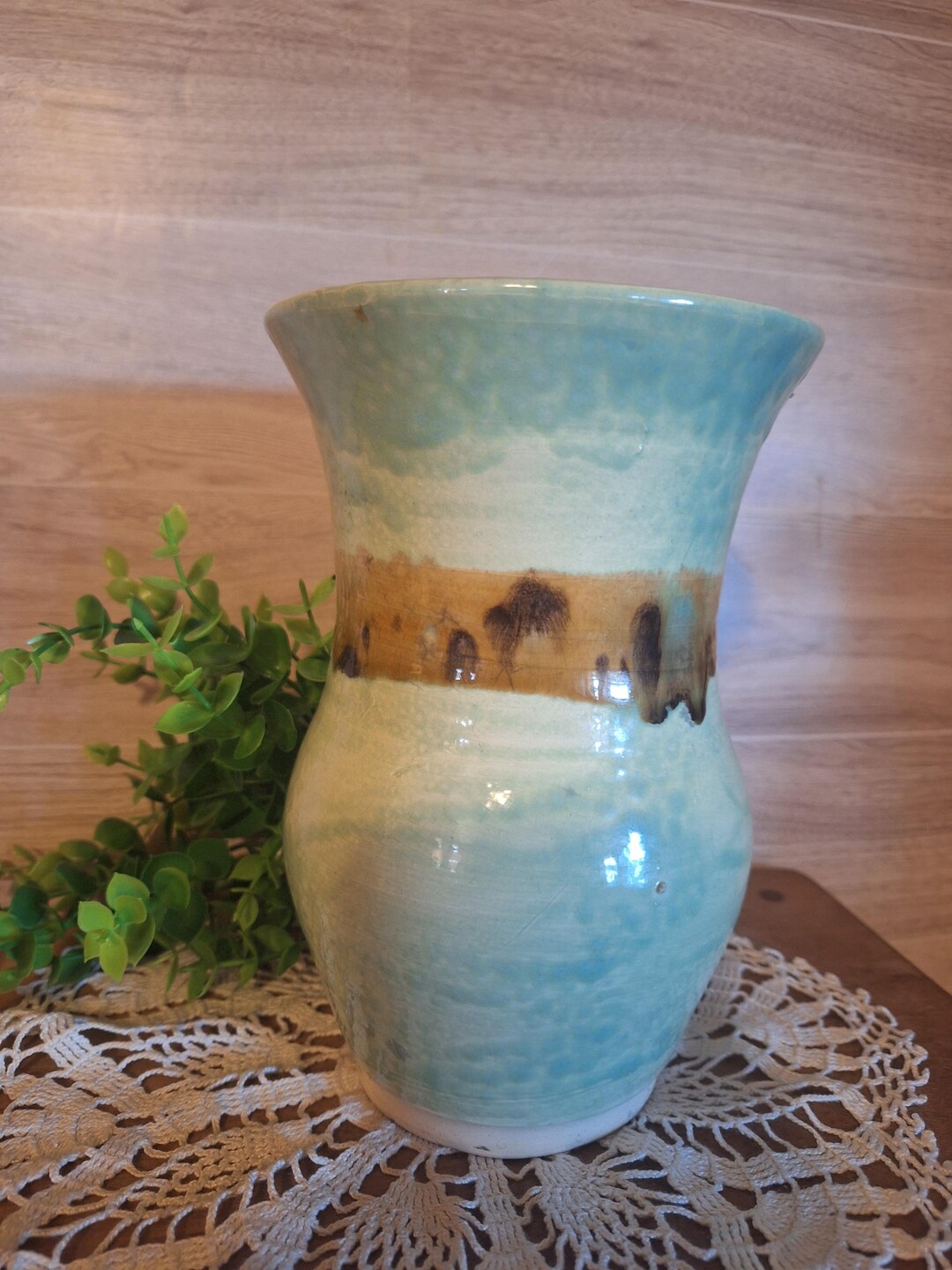 Vintg. Hand Thrown/ Studio Art Green Pottery Vase, MCM, Cottage Core ...