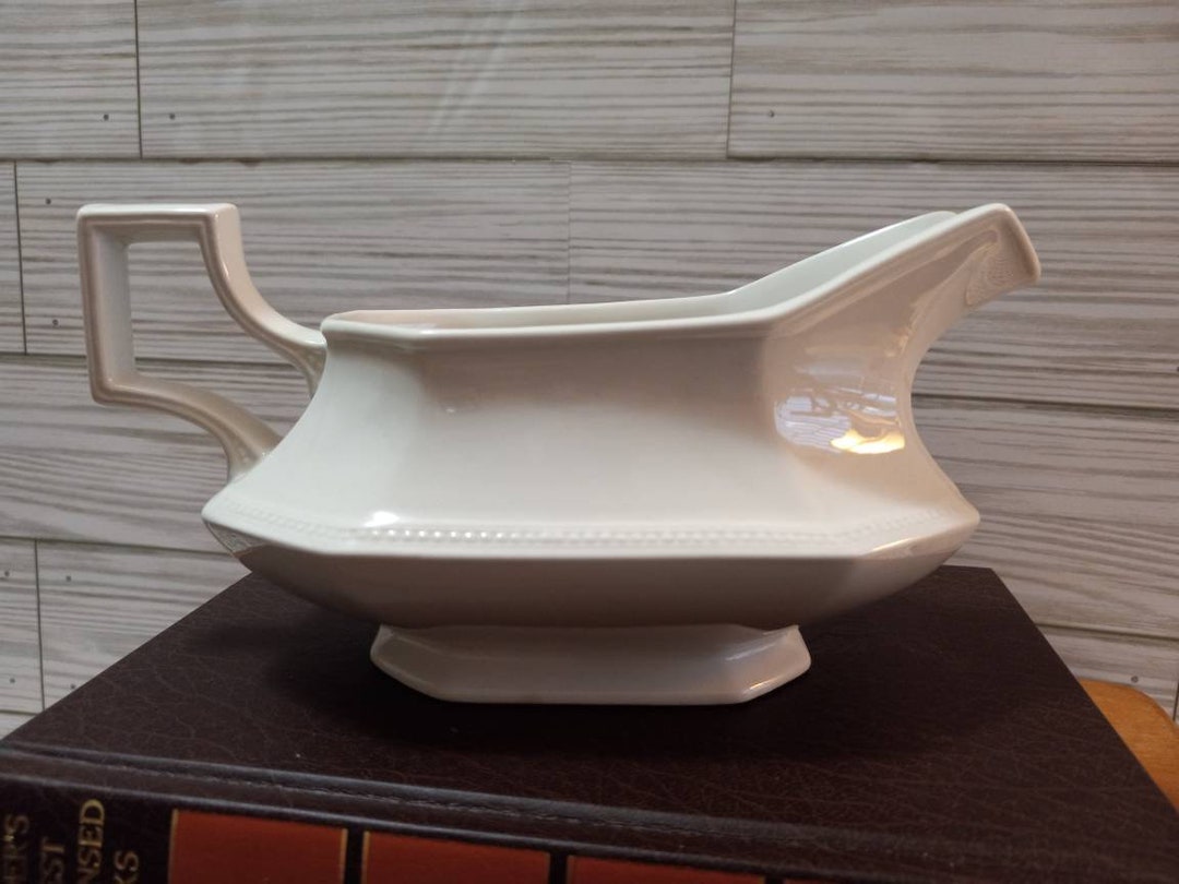 Vintage England White Ironstone Gravy Boat Cottage Core Etsy